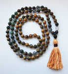 8mm Green Sandalwood & Jade 108 Knotted Mala Necklace with Cotton Tassel