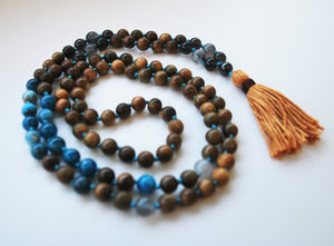 8mm Green Sandalwood & Apatite 108 Knotted Mala Necklace with Cotton Tassel