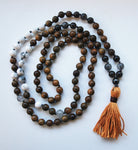 8mm Green Sandalwood & Howlite 108 Knotted Mala Necklace with Cotton Tassel