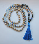 8mm Sandalwood & Opalite 108 Knotted Mala Necklace with Colored Tassel