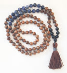 8mm Pear Wood & Matte Sodalite 108 Knotted Mala Necklace with Colored Tassel