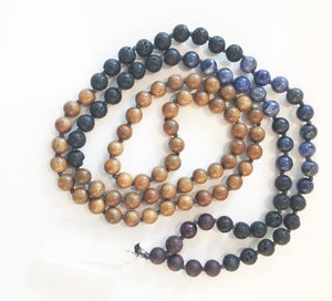 8mm Green Sandalwood & Sodalite 108 Knotted Mala Necklace with Crystal Pendant