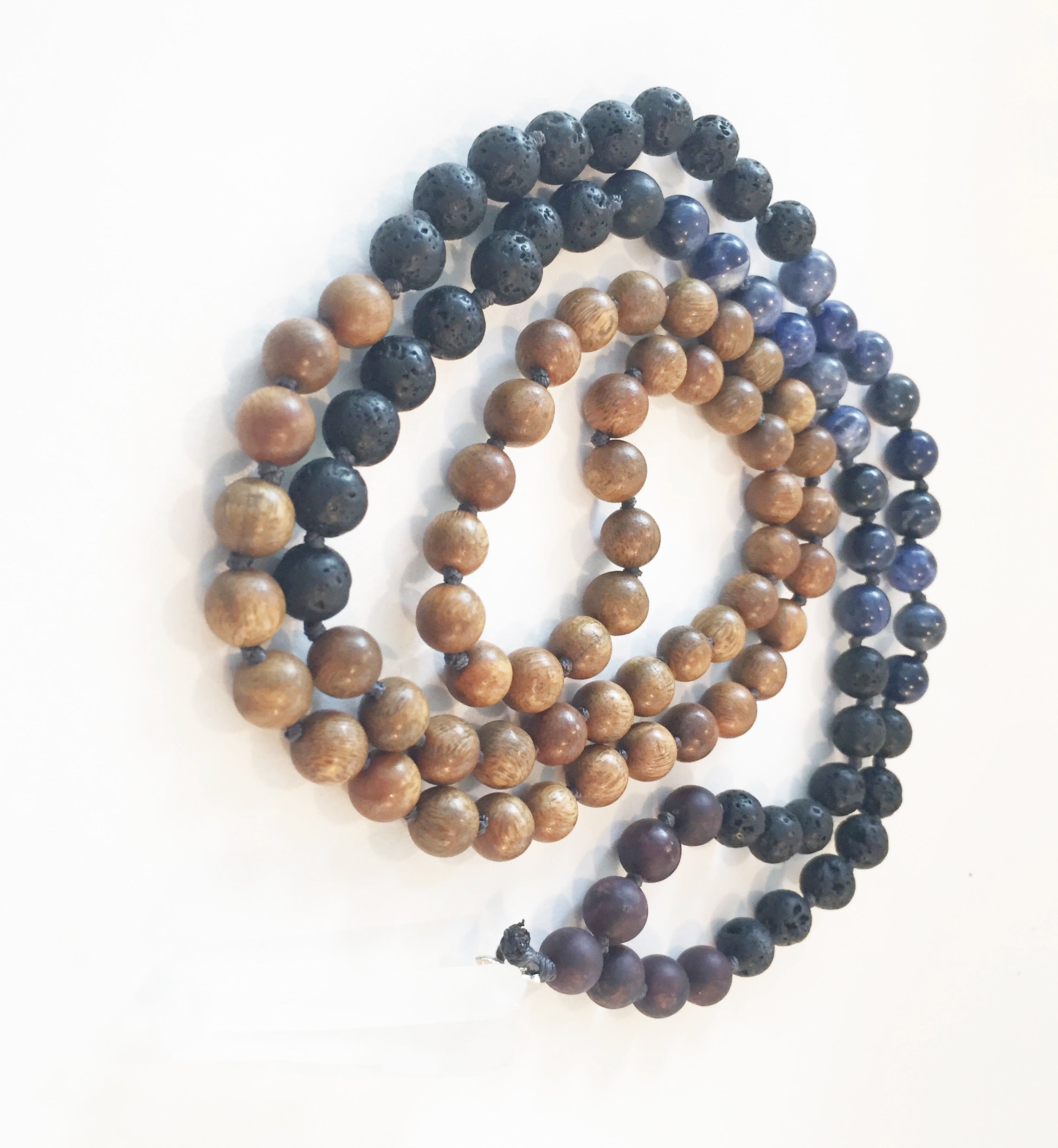 8mm Green Sandalwood & Sodalite 108 Knotted Mala Necklace with Crystal Pendant