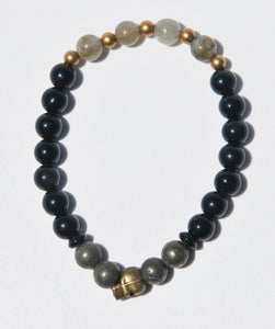 8mm Obsidian, Hematite & Labradorite Stretch Bracelet with Skull