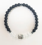 6mm Matte Obsidian & Quartz Crystal Stretch Bracelet with Buddha Head