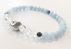 6mm Aquamarine & Quartz Crystal Stretch Bracelet with Buddha Head