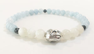6mm Aquamarine & Moonstone Stretch Bracelet with Buddha Head