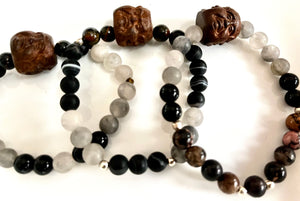 Sale Agar Wood Carved Buddha Head Bead Wrist malas in blacks
